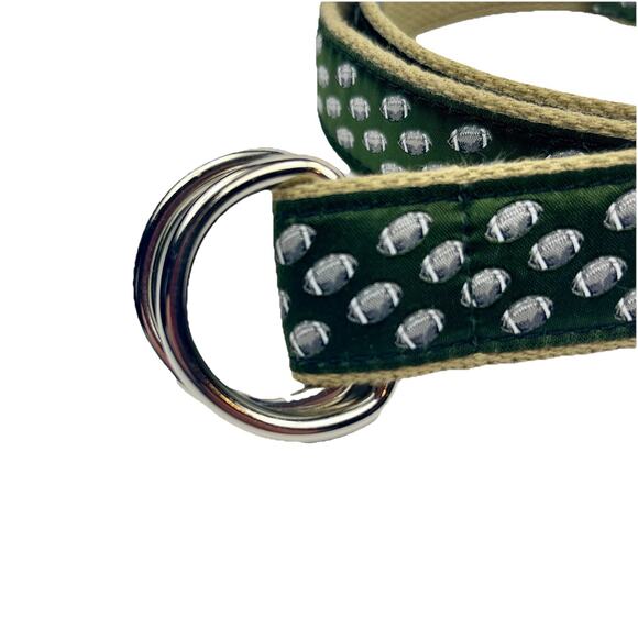 Belted Cow Co Belt Mens Large Football Green Cream D-Ring Canvas USA Made - Picture 2 of 9